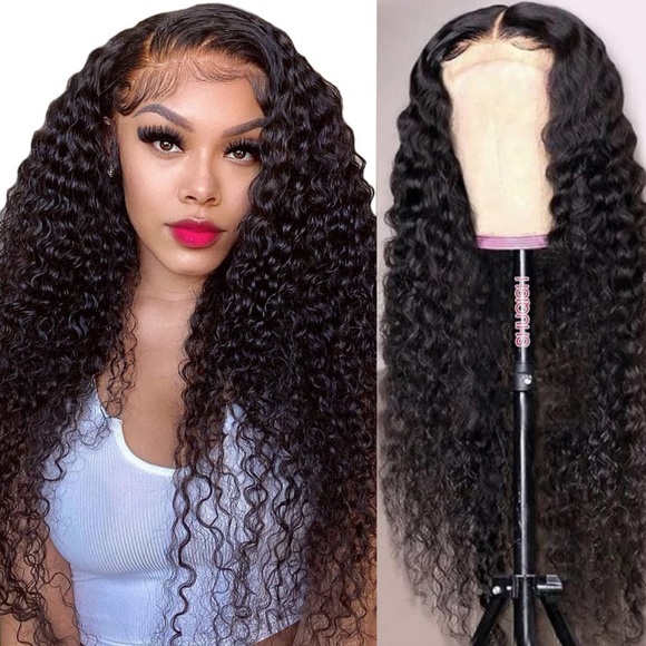 💫 24” 100% HUMAN HAIR DEEP BRAZILIAN WAVY LACE FRONT 4 x 4 FRONT PART WIG *NEW* - Picture 1 of 11